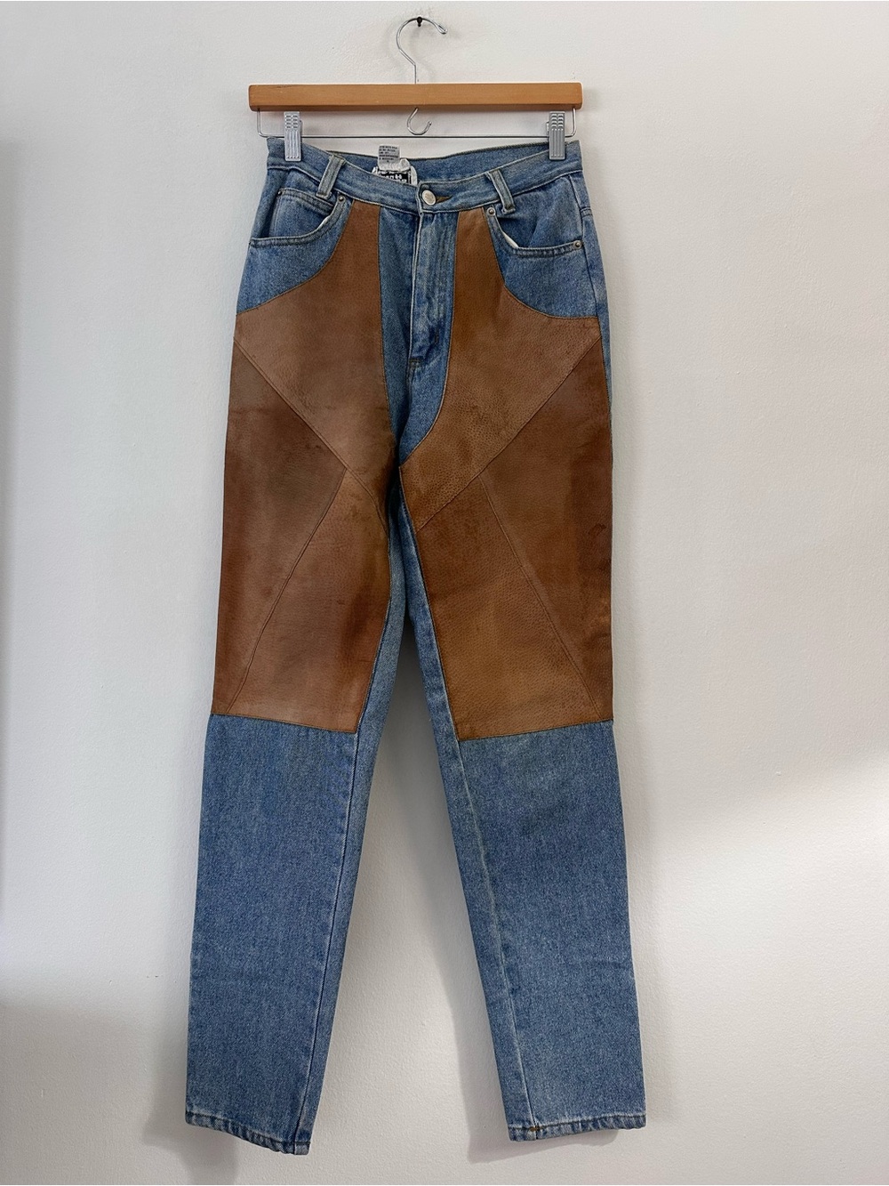 Vintage Nada Nuff Western Patchwork Jeans Size 5 Medium Wash Denim Leather Suede